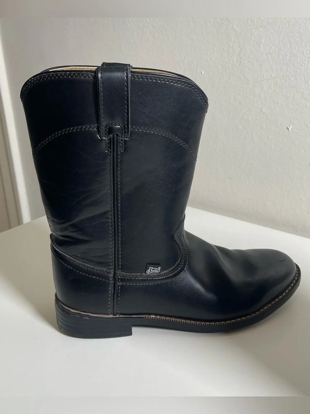 Justin Boots Temple Round Toe Cowboy Mens Black Casual Boots JB3000 Size 10.5 D